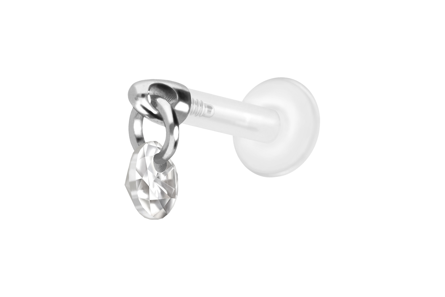 PTFE Labret Piercing mit Innengewinde + Titan-Aufsatz RUNDER KRISTALL